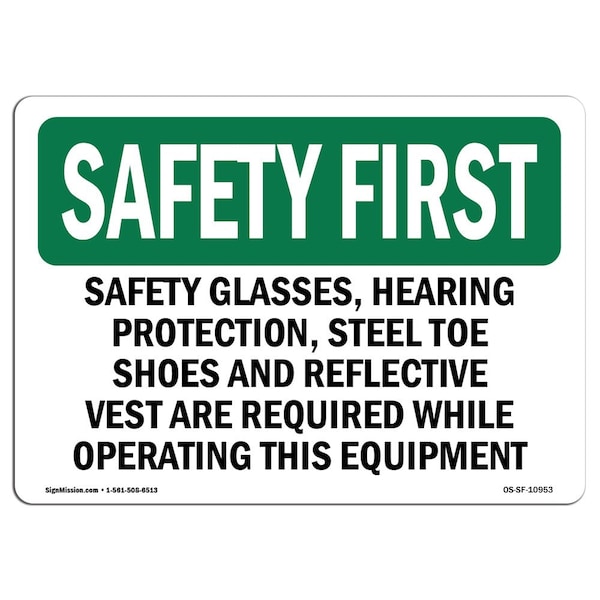 Signmission OSHA Sign, Glasses Hearing Protection Steel, 7in X 5in Decal, 7" W, 5" H, Landscape OS-SF-D-57-L-10953 - main